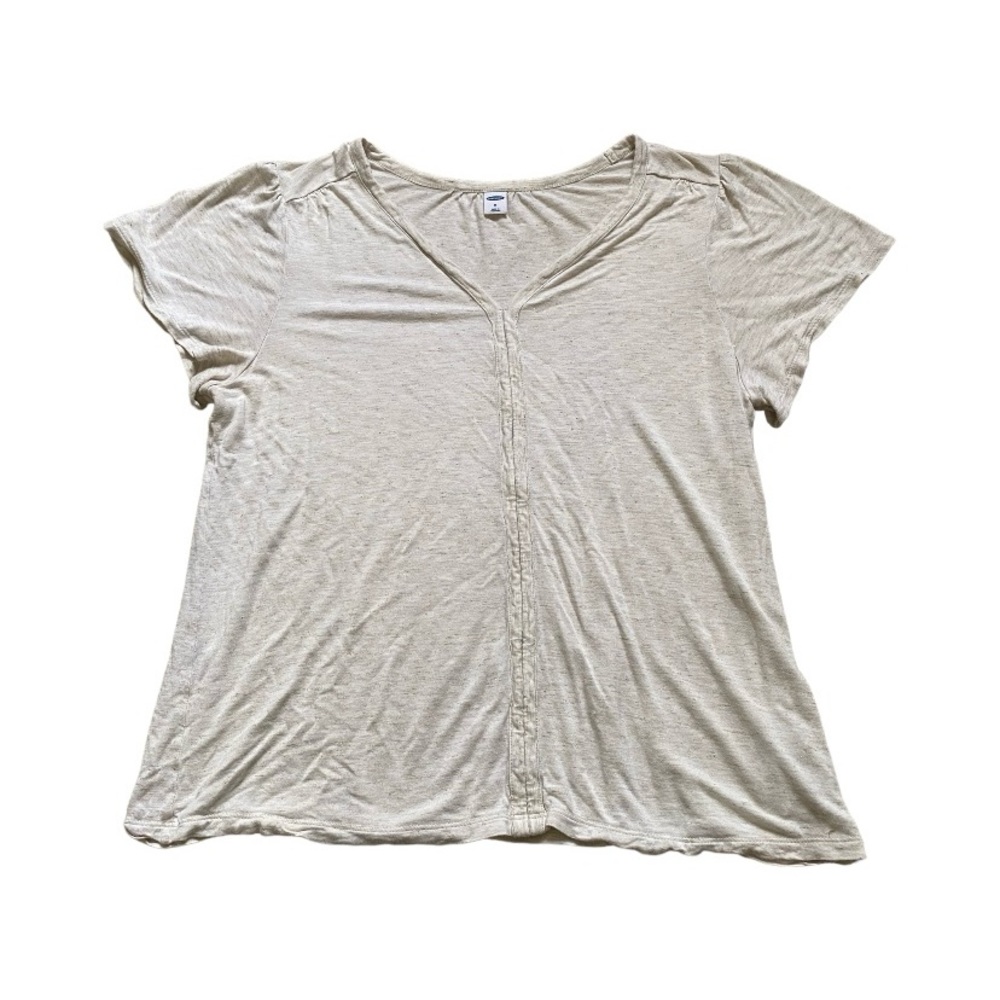 Old Navy Medium Light Tan With Glitter Short Sleeve V-Neck Women’s Blouse